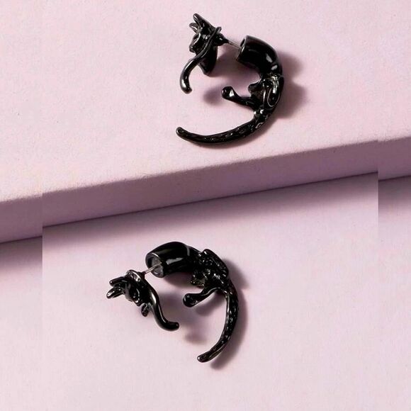 Y2K Goth Halloween Witch Black Cat Earring Jackets - Picture 2 of 4